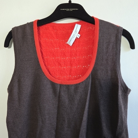 New Carolina Herrera Colorblock Scoop Neck Sleeveless Knitted Vest Sweater Small - Picture 7 of 12